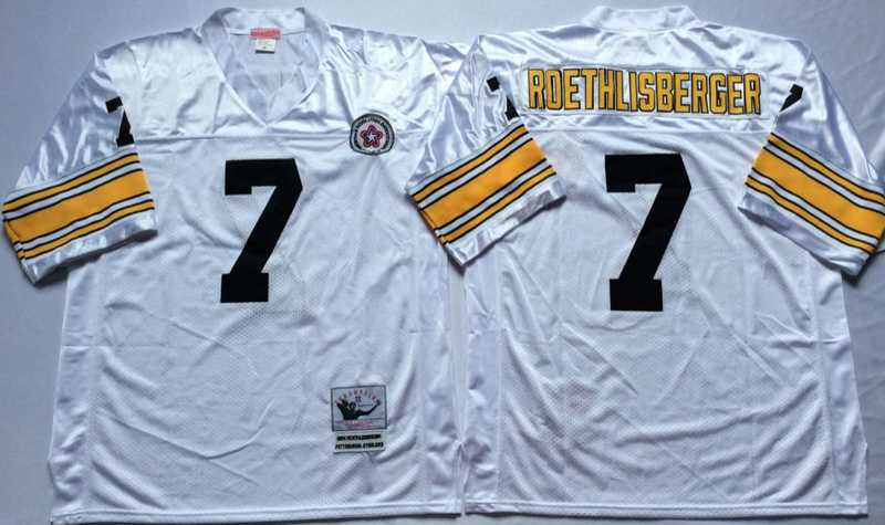 Steelers 7 Ben Roethlisberger White M&N Throwback Jersey->nfl m&n throwback->NFL Jersey